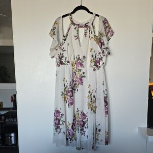 Floral Midi Dress with Ruffle Sleeves